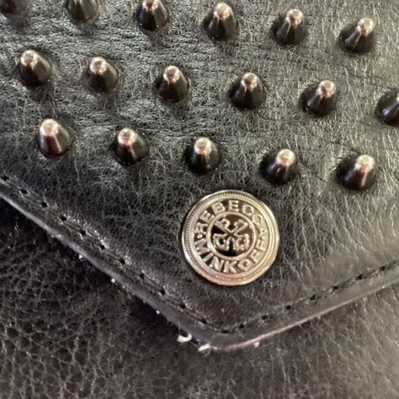 Rebecca Minkoff Black Leather Studded Crossbody Clutch Purse With Chain Strap & - Picture 5 of 16